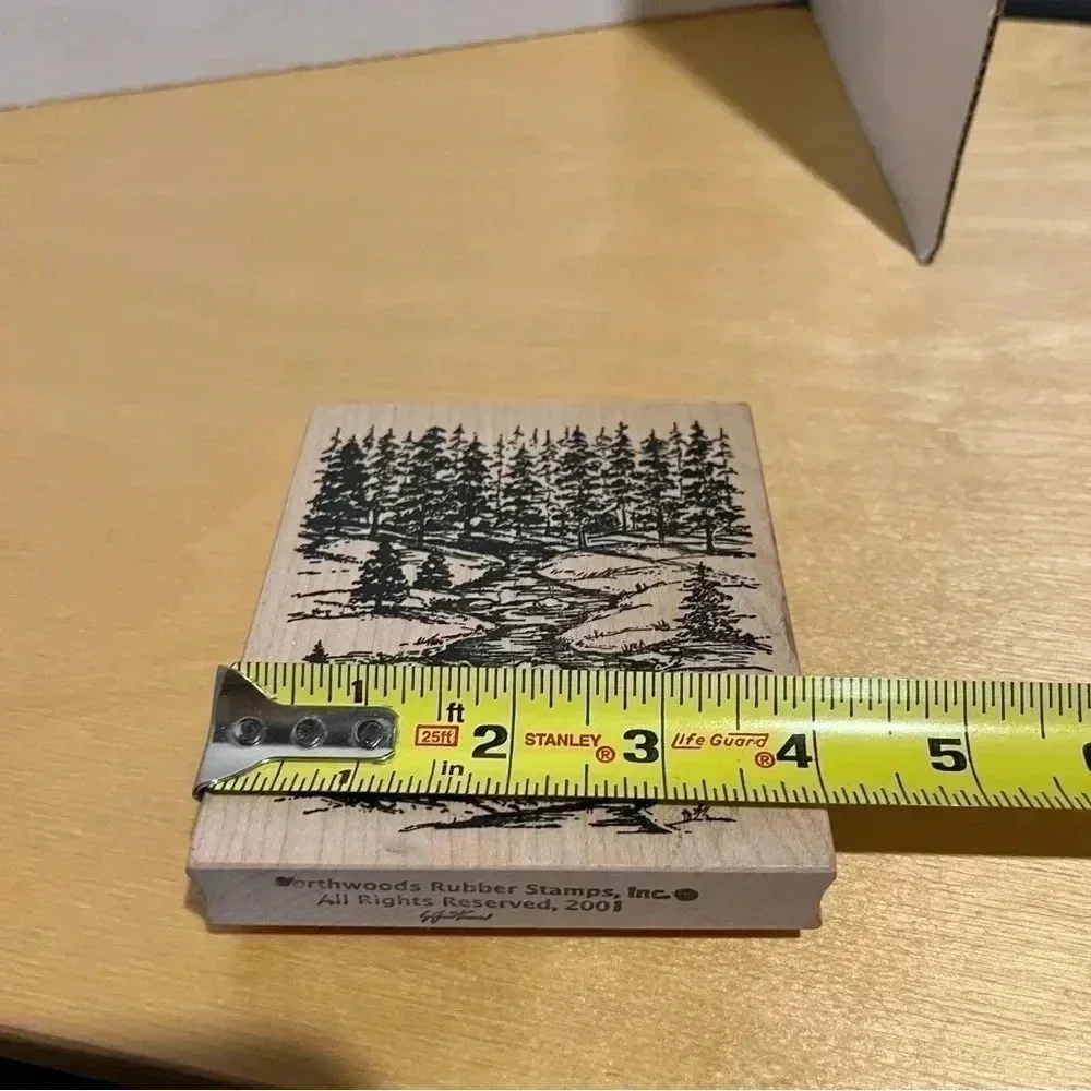 Northwoods EVERGREENS Trees Landscape River Woods Rubber Stamp